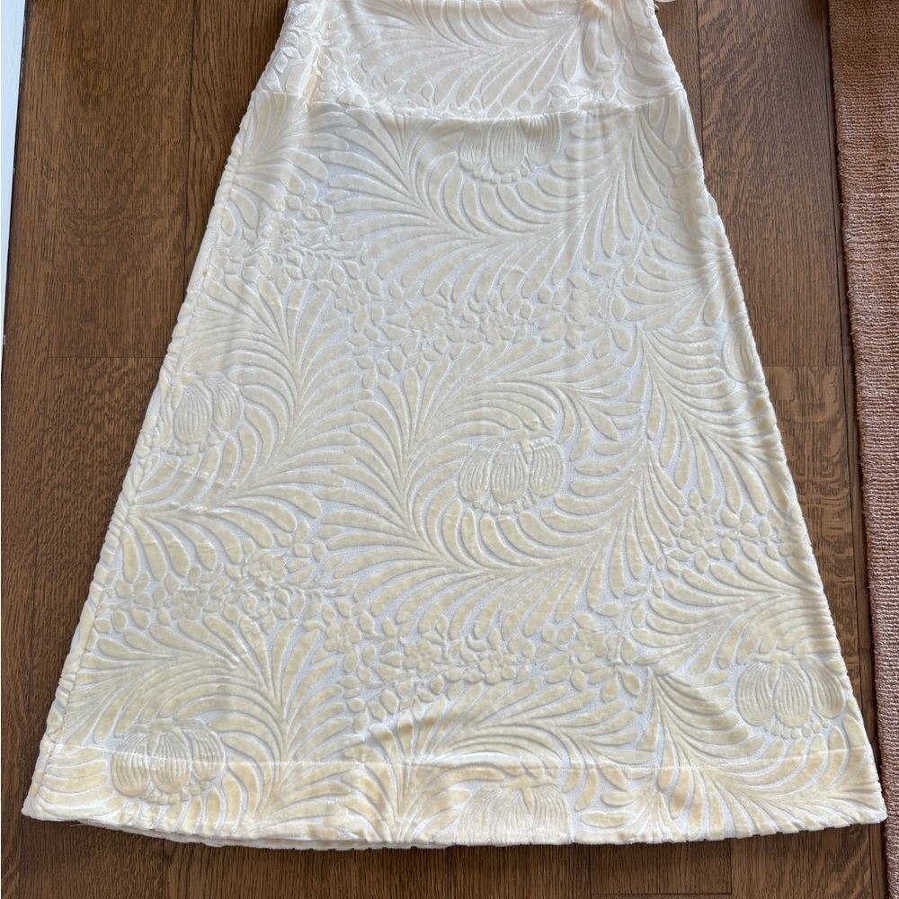 Jil Sander Cream Textured A-Line Skirt with Floral Swirl Motif